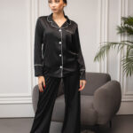 Жіноча піжама 2 в 1 BO.Brand, сорочка та штани, шовк, колір чорний