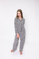 Жіноча піжама BO.Brand, сорочка та штани, смужка чорно-біла