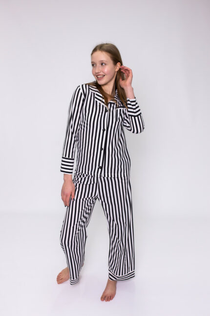 Жіноча піжама BO.Brand, сорочка та штани, смужка чорно-біла