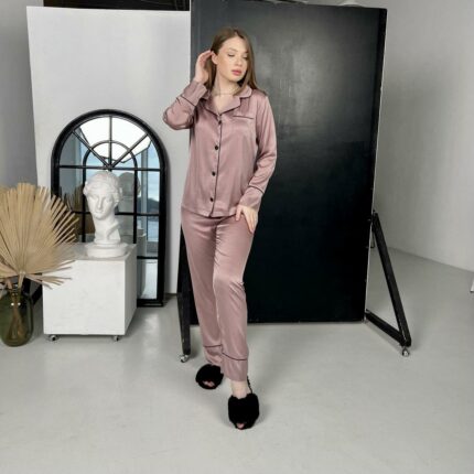 Жіноча піжама BO.Brand, сорочка та штани, пудровий