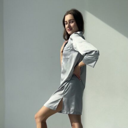 Жіноча шовкова піжама BO.Brand, сорочка для дому, колір сірий металік
