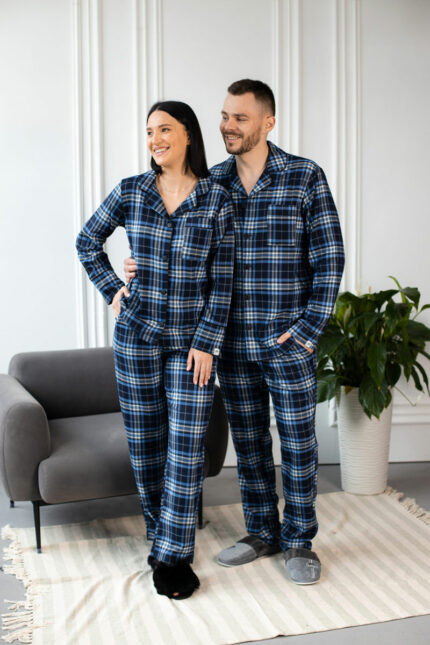 Парні піжами Family look "BO.brand" котонові у клітинку синю