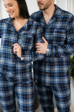 Парні піжами Family look "BO.brand" котонові у клітинку синю