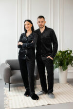 Парні піжами BO.Brand, сорочка та штани з кишенями, колір чорний