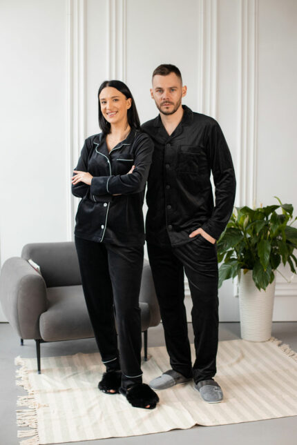 Парні піжами BO.Brand, сорочка та штани з кишенями, колір чорний