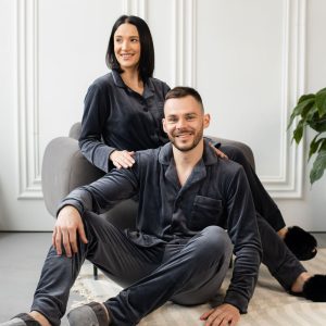 Парні піжами BO.Brand, сорочка та штани з кишенями, колір графіт