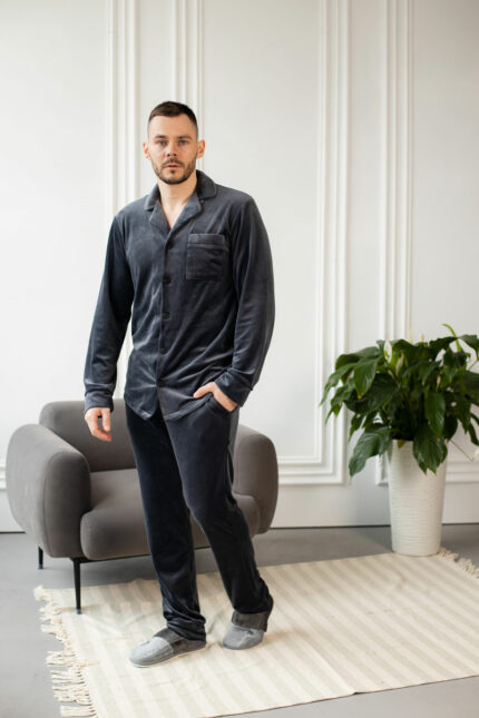 Тепла чоловіча велюрова піжама BO.Brand, колір графіт