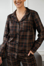 Парні піжами BO.Brand котонові, сорочка та штани з кишенями, колір коричневий