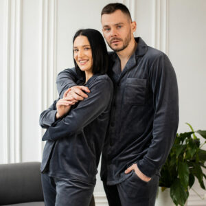 Парні піжами BO.Brand, сорочка та штани з кишенями, колір графіт