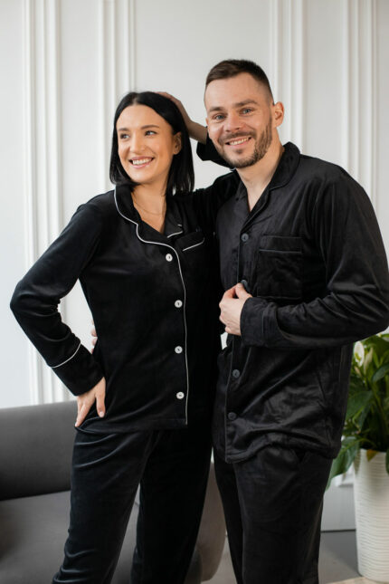 Парні піжами BO.Brand, сорочка та штани з кишенями, колір чорний