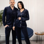 Парні піжами сорочка та штани з кишенями, колір синій