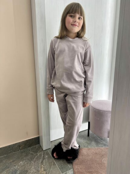 Дитяча велюрова піжама BO.Brand светр зі штанами, колір пудровий