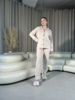 Теплая женская пижама BO.Brand велюр, крем