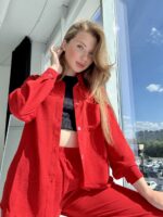 Жіночий літній костюм BO.Brand льон жатка, червоний