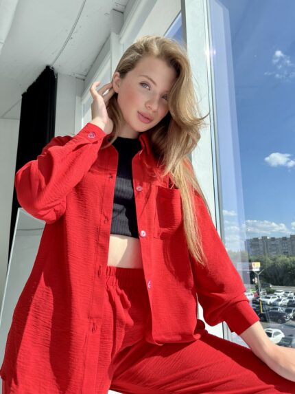 Жіночий літній костюм BO.Brand льон жатка, червоний