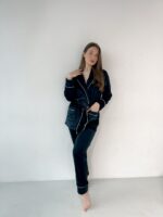 Жіноча піжама BO.Brand халат з карманами та штани смарагд