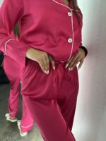 Шовкова жіноча піжама BO.Brand зі штанами, малина