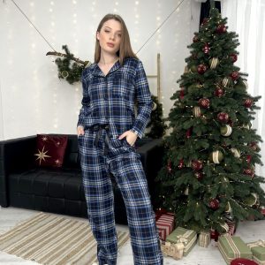 Жіноча піжама BO.Brand, натуральна тканина котон в клітинку