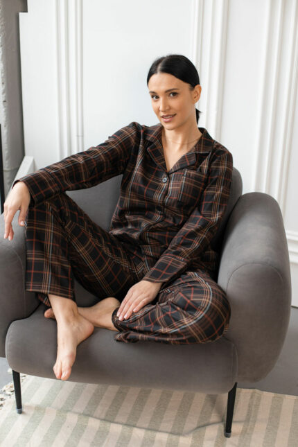 Жіноча піжама BO.Brand котон коричнева клітинка