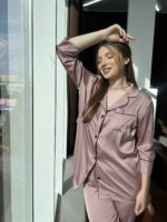 Піжама жіноча BO.Brand шовкова (із поясом та штанами)