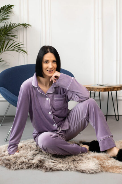 Тепла жіноча піжама BO.Brand на ґудзиках зі штанами