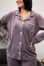 Зимова жіноча піжама BO.Brand (домашній костюм на ґудзиках та штани, колір какао)