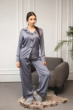 Жіноча піжама BO.Brand сорочка та штани, колір графіт