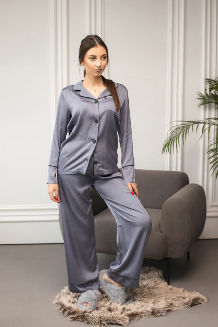 Жіноча піжама BO.Brand сорочка та штани, колір графіт
