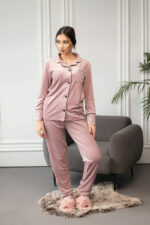 Піжама велюрова жіноча BO.Brand колір пудровий