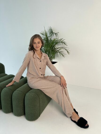 Жіноча піжама BO.Brand комплект сорочка та штани, бежевий