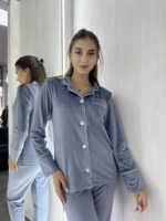 Жіноча піжама BO.Brand велюр синій