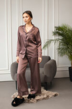 Жіноча піжама BO.Brand сорочка та штани, колір шоколад