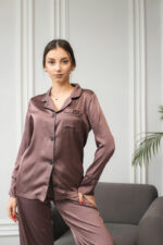 Жіноча піжама BO.Brand сорочка та штани, шоколадного кольору