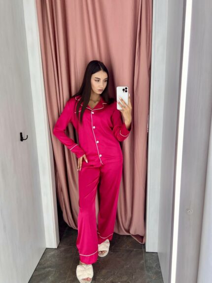 Шовкова піжама "BO.Brand" сорочка і штани малиновий