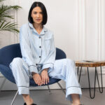 Жіноча піжама з бавовни BO.Brand, піжама у блакитну смужку