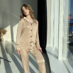 Жіноча шовкова піжама BO.Brand сорочка та штани, бежевий