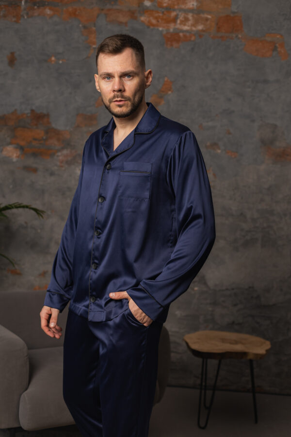 Піжама чоловіча шовкова BO.Brand синій колір - Зображення 7