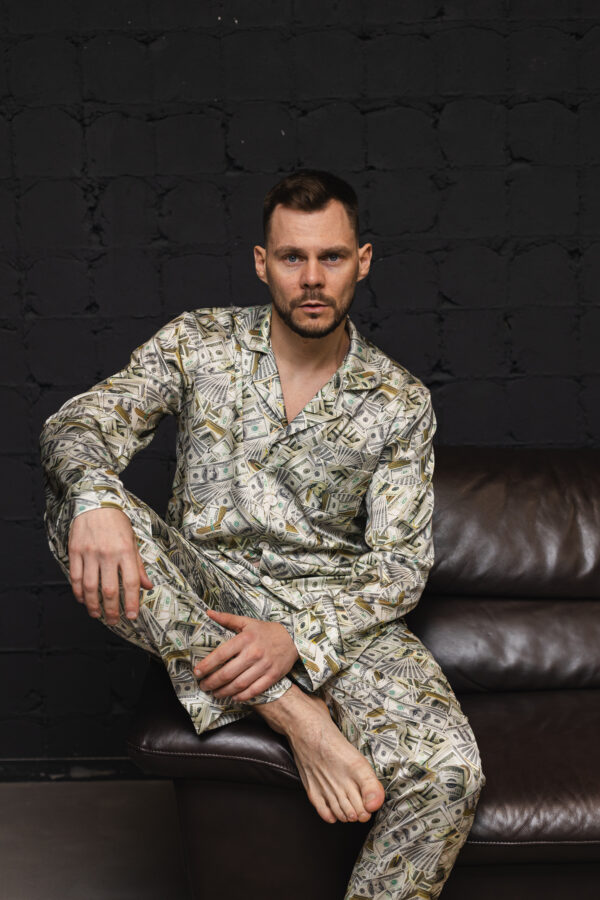 Сатинова чоловіча піжама BO.Brand принт долари