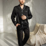 Пижама мужская шелковая BO.Brand черный цвет с белым