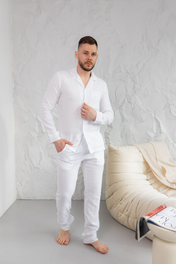 Чоловіча муслінова піжама BO.Brand білий колір - Зображення 4