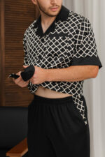 Піжама чоловіча шовкова BO.Brand чорний колір з білим - Зображення 4