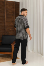 Піжама чоловіча шовкова BO.Brand чорний колір з білим - Зображення 2