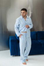 Мужская пижама котоновая BO.Brand в голубую полоску — изображение 8