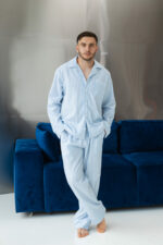 Мужская пижама котоновая BO.Brand в голубую полоску — изображение 3