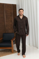 Чоловіча шовкова піжама BO.Brand коричневий колір - Зображення 2