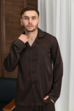 Чоловіча шовкова піжама BO.Brand коричневий колір - Зображення 3