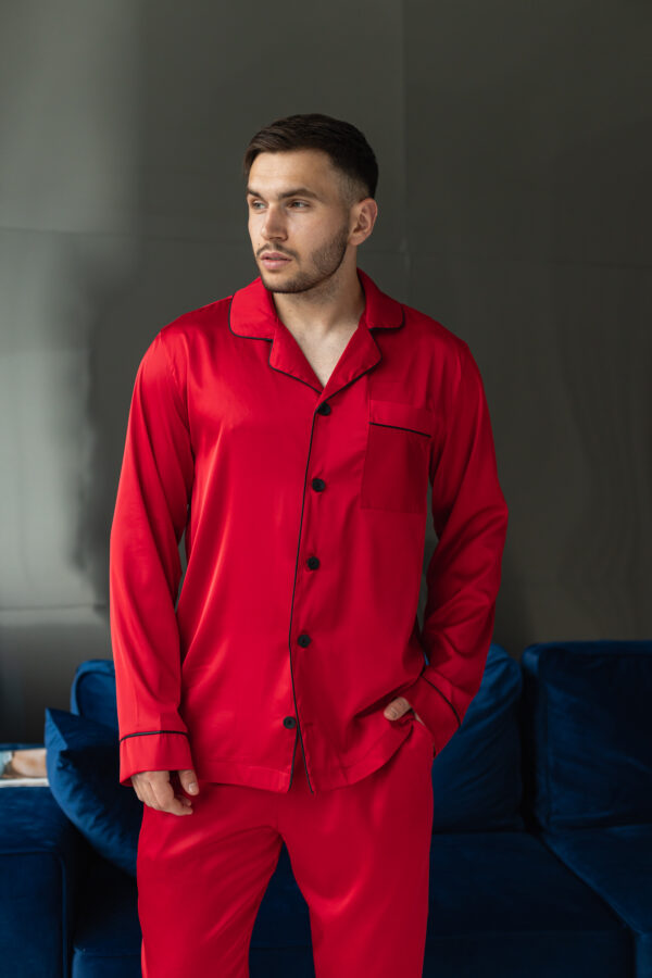 Чоловіча шовкова піжама BO.Brand червононий колір - Зображення 5