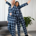 Парні піжами BO.Brand котонові, сорочка та штани з кишенями, колір синій