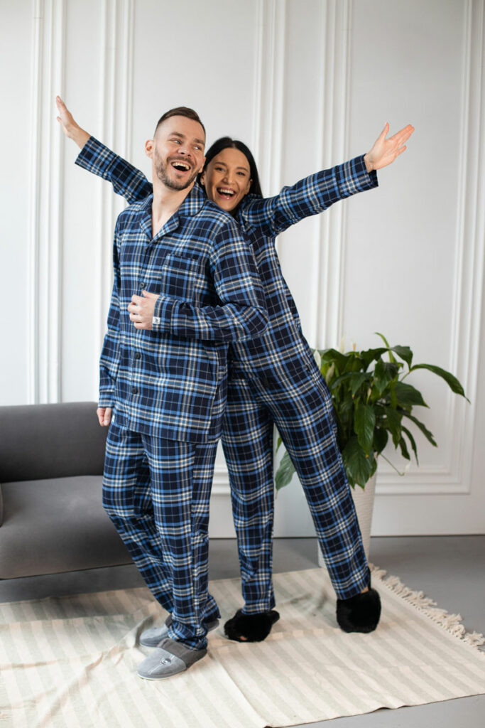 Парні піжами BO.Brand котонові, сорочка та штани з кишенями, колір синій