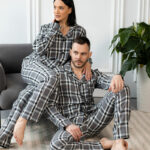 Парні піжами у сіру клітинку BO.Brand на бавовняній основі (сорочка та штани з кишенями)